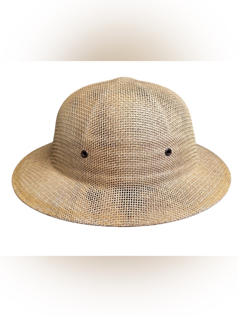 Brookstone Adjustable Safari Hat Pith Helmet Straw Sun Woven Mesh Made in USA - Picture 2 of 11